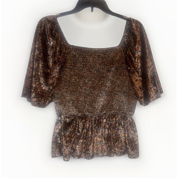 Hayden Los Angeles Womens Floral Velvet Smocked Peplum Top Sz M - Picture 1 of 8